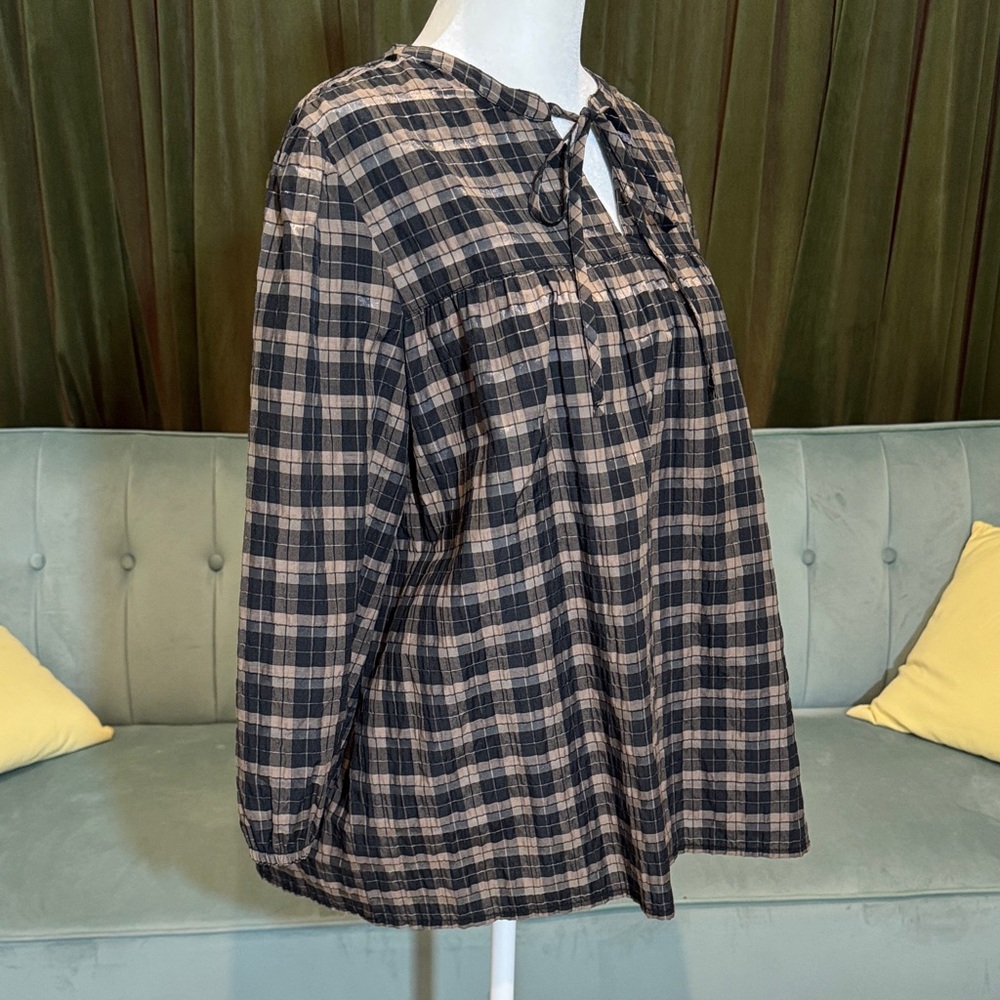 Barbour Lorelle Black and Tan Checkered Blouse in Praline NWT - Picture 2 of 8